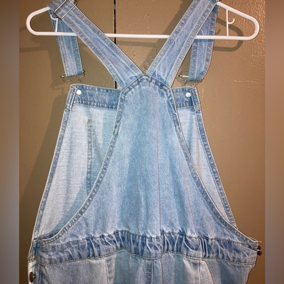Distressed Girlfriend Denim Overalls size LARGE - Picture 6 of 7